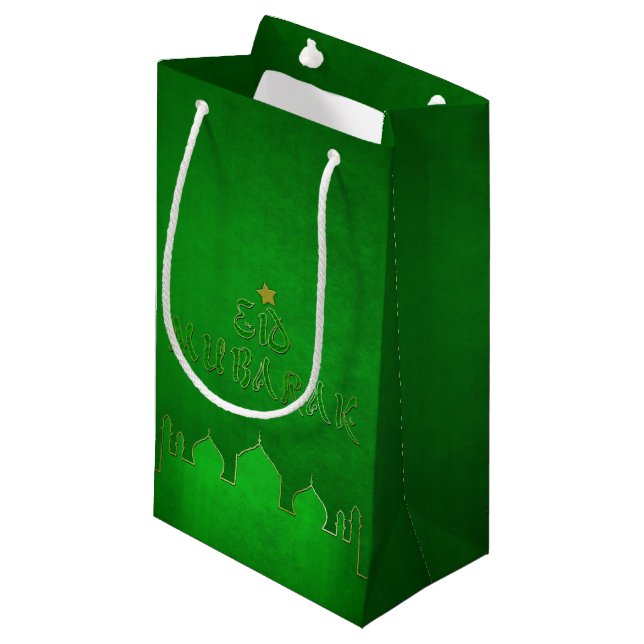 Petit Sac Cadeau Mosquée verte de l'or de l'Aïd Moubarak (Devant Angle)