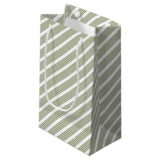 Petit Sac Cadeau Motif à cinq bandes vert et blanc olive (Devant Angle)