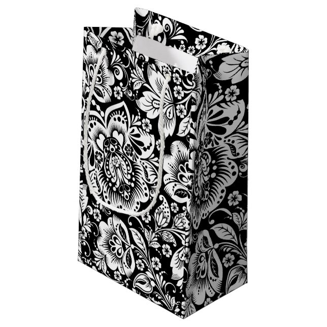 Petit Sac Cadeau Motif Baroque Noir Et Blanc (Dos Angle)