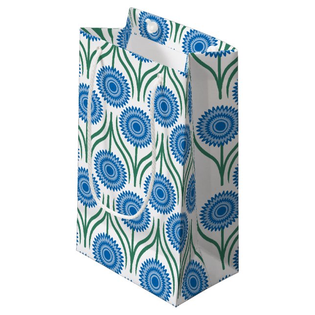 Petit Sac Cadeau Motif-Blanc floral moderne bleu (Devant Angle)
