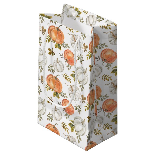 Petit Sac Cadeau Motif Citrouille d'aquarelle d'automne (Devant Angle)