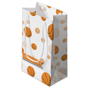 Petit Sac Cadeau Motif de basket-ball personnalisé en blanc