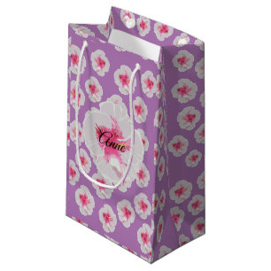 Petit Sac Cadeau Motif de fleurs blanc de ketmie personnalisé