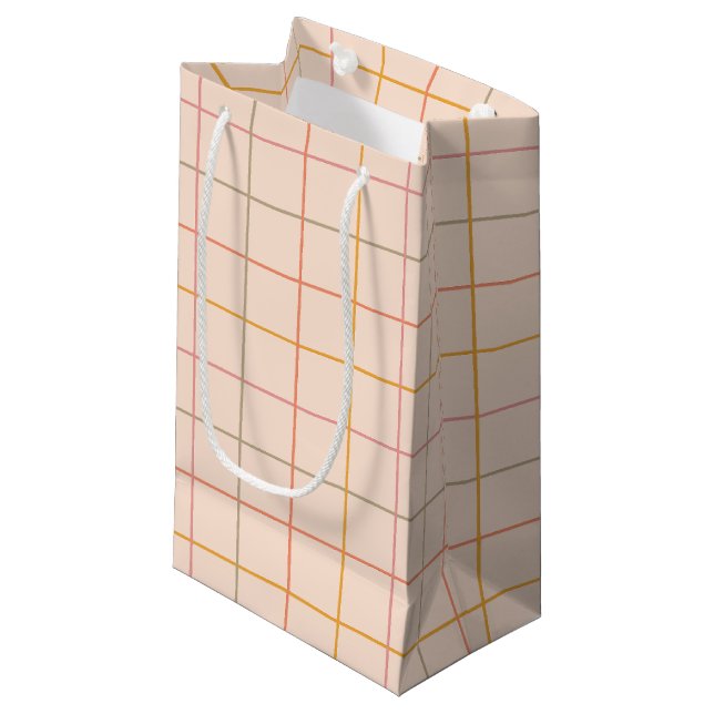 Petit Sac Cadeau Motif de grille plaid jaune Peach Sage (Devant Angle)