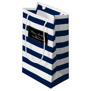 Petit Sac Cadeau Motif de la Marine Blue Stripes Personnalisé