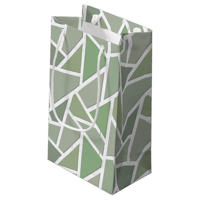 Petit Sac Cadeau Motif de mosaïque vert olive (Dos Angle)