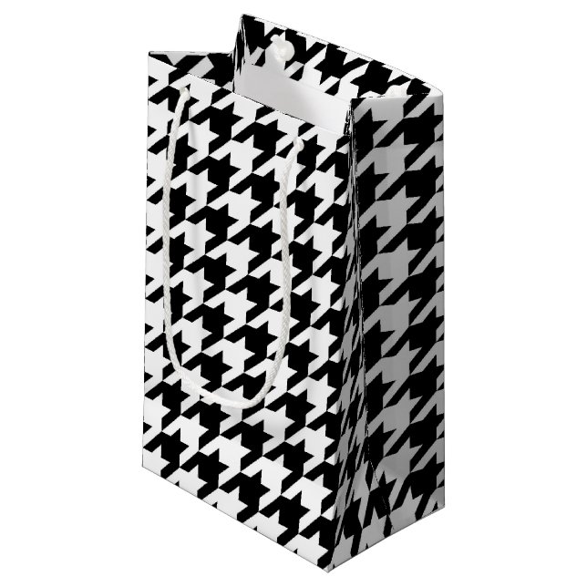 Petit Sac Cadeau Motif de pied-de-poule noir et blanc (Devant Angle)