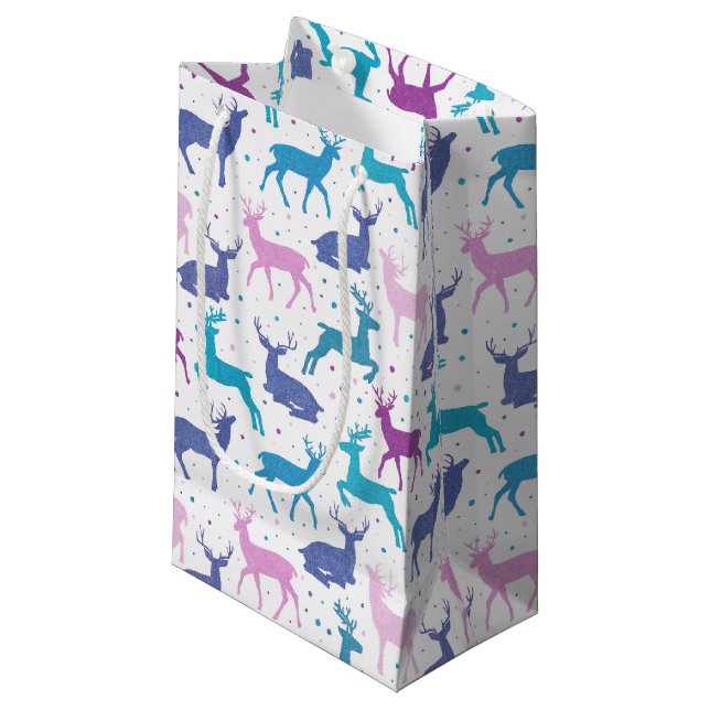Petit Sac Cadeau Motif de rennes coloré (Devant Angle)
