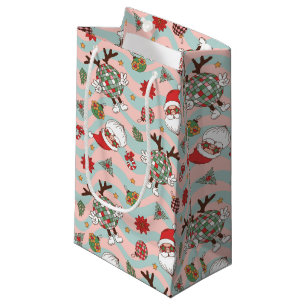Petit Sac Cadeau Motif de vacances Disco Père Noël et Reindeer