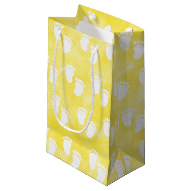 Petit Sac Cadeau Motif d'empreinte Baby shower Aquarelle Jaune (Devant Angle)