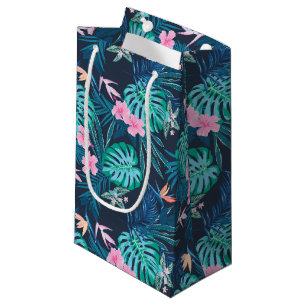 Petit Sac Cadeau Motif du Jardin des Fleurs Tropicales Bleues
