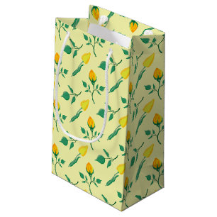 Petit Sac Cadeau Motif floral avec rose jaune et fleurs de tulipe