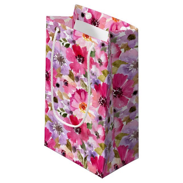 Petit Sac Cadeau Motif floral d'aquarelle d'été (Devant Angle)