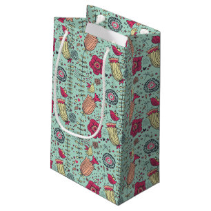 Petit Sac Cadeau Motif floral de bande dessinée avec des oiseaux
