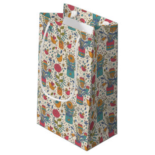 Petit Sac Cadeau Motif floral de bande dessinée avec les oiseaux 2