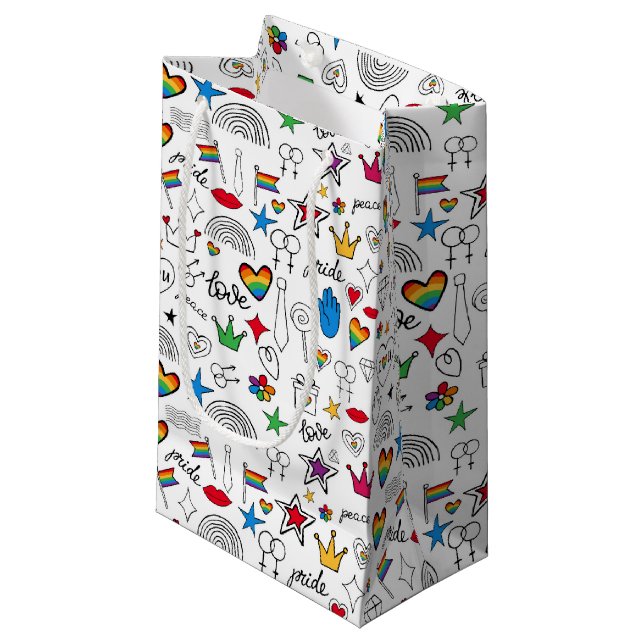 Petit Sac Cadeau Motif Gay pride Doodle (Devant Angle)