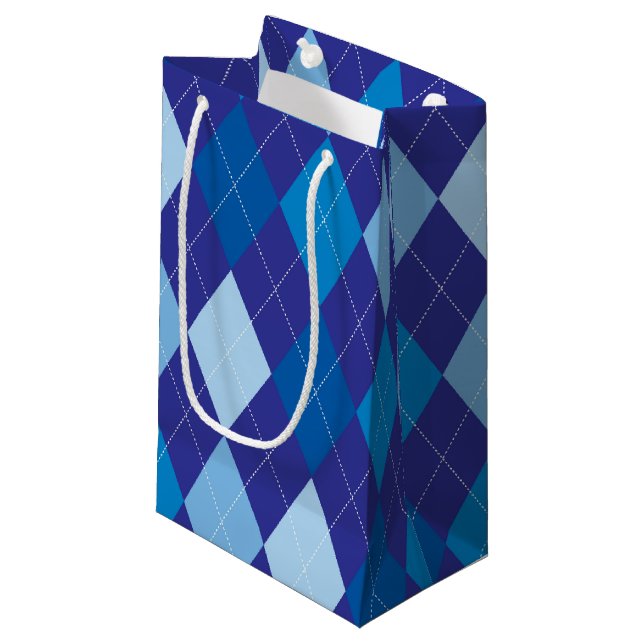 Petit Sac Cadeau motif Jacquard bleu (Devant Angle)