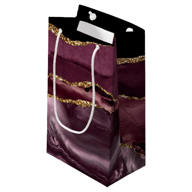 Petit Sac Cadeau Motif Mariage Agate Burgundy (Devant Angle)