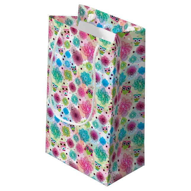 Petit Sac Cadeau Motif mignon d'arrière - plan de hibou de fleur (Dos Angle)
