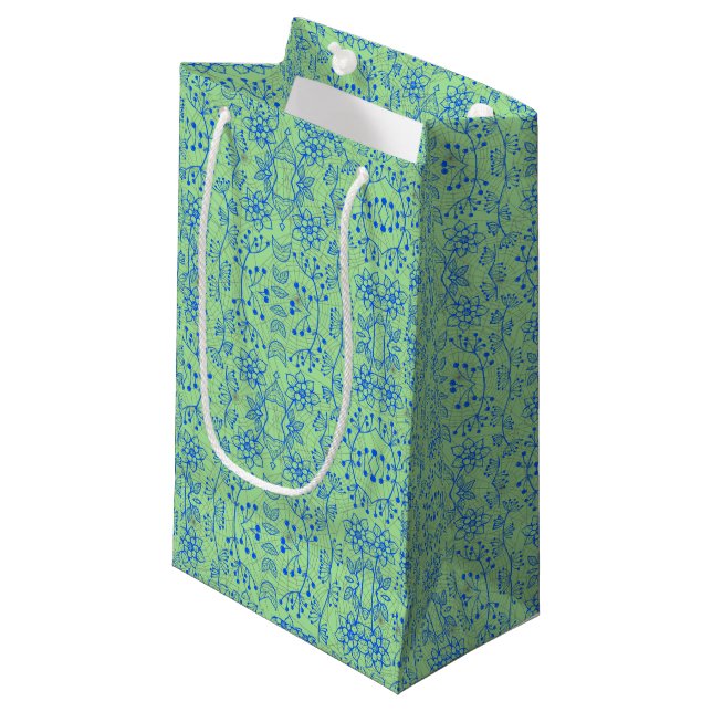 Petit Sac Cadeau motif plante A08.b boho. lgreen BG (Devant Angle)
