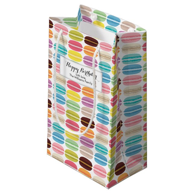 Petit Sac Cadeau Motif Rainbow Macarons personnalisé (Devant Angle)