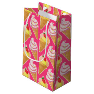 Petit Sac Cadeau Motif rose Kawaii avec crème glacée aux fraises