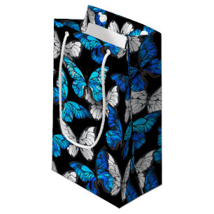 Petit Sac Cadeau Motif sans couleur foncée avec papillons bleus Mor