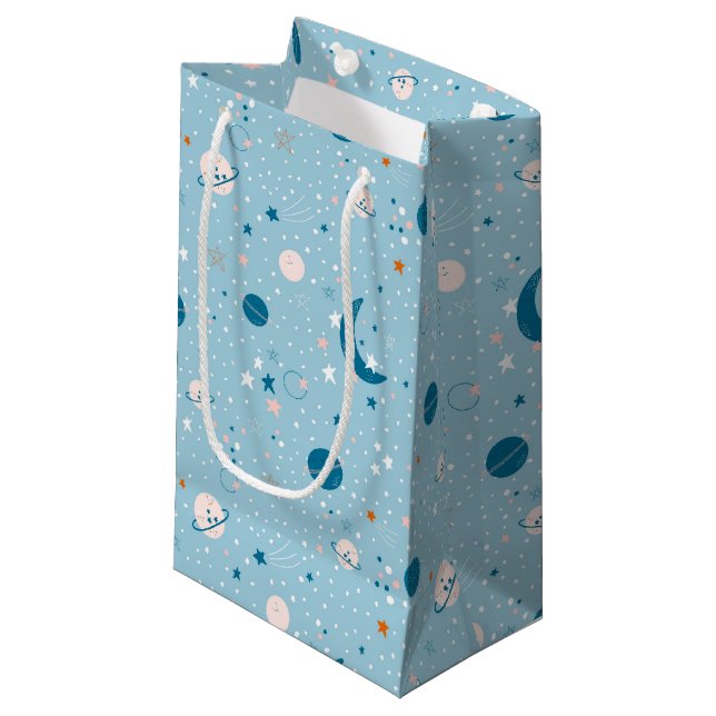 Petit Sac Cadeau Motif Sky & Space bleu (Devant Angle)