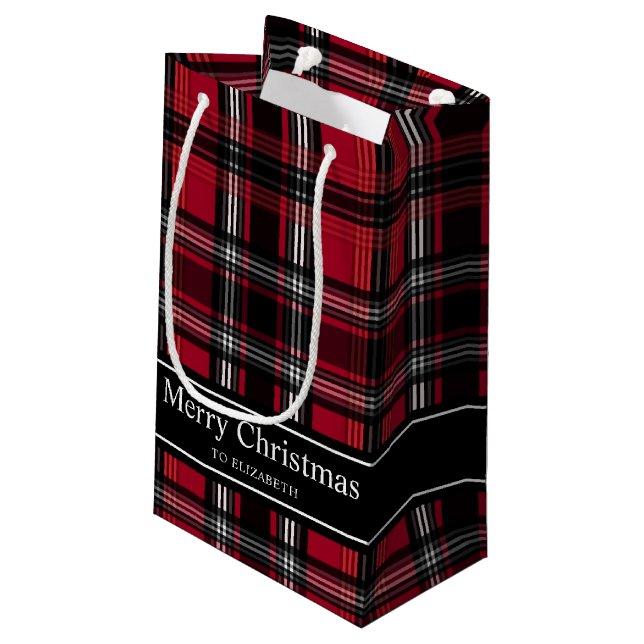 Petit Sac Cadeau Motif Tartan Rouge Et Noir Avec Texte (Dos Angle)