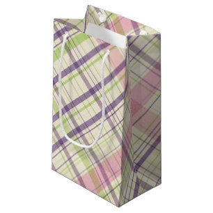 Petit Sac Cadeau Motif Tartan vert violet violet rose