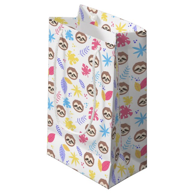 Petit Sac Cadeau Motif tropical de paresse et de feuille (Devant Angle)