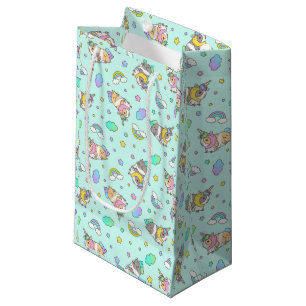 Petit Sac Cadeau Motif Unicorn de porc de Guinée Kawaii en bleu