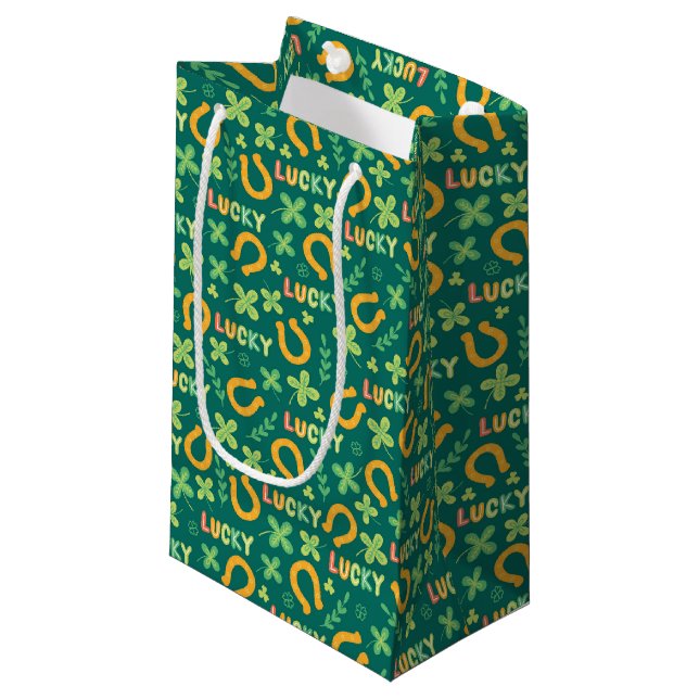 Petit Sac Cadeau Motif vert CHANCEUX irlandais (Devant Angle)