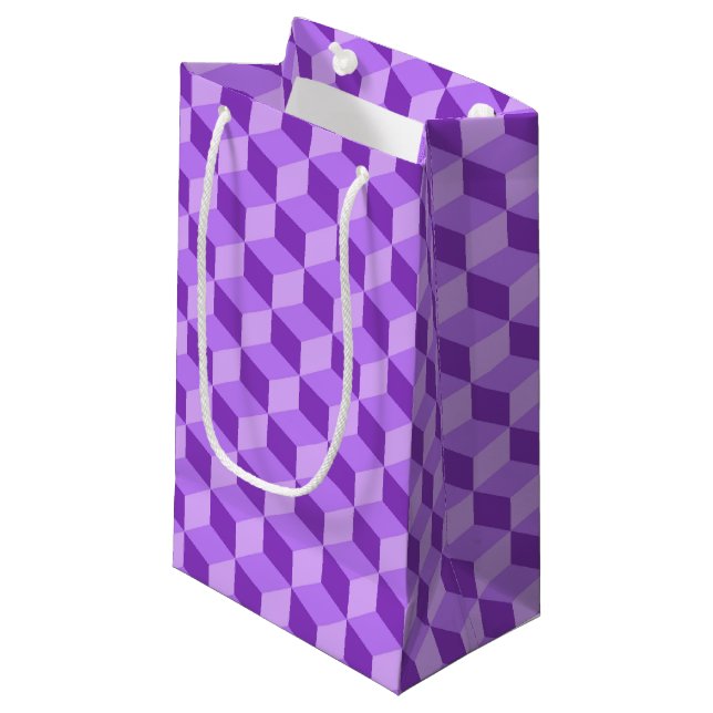 PETIT SAC CADEAU MOTIFS DE CUBE GÉOMÉTRIQUE PURPLE CLAIR (Devant Angle)