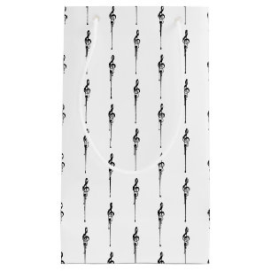 Petit Sac Cadeau Musique Motif Melting Treble Clef noir et blanc