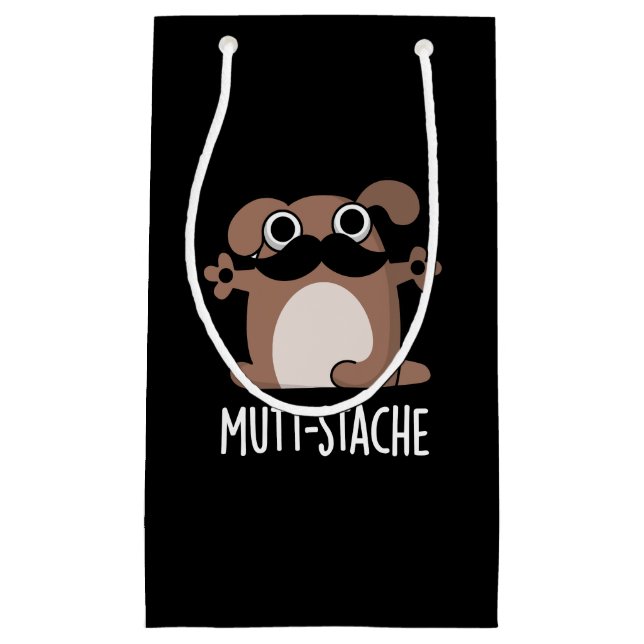 Petit Sac Cadeau Mutt-stache Funny Chien Mustache Pun Dark BG (Devant)