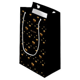 Petit Sac Cadeau My Love Elegant Gold Hearts on Black