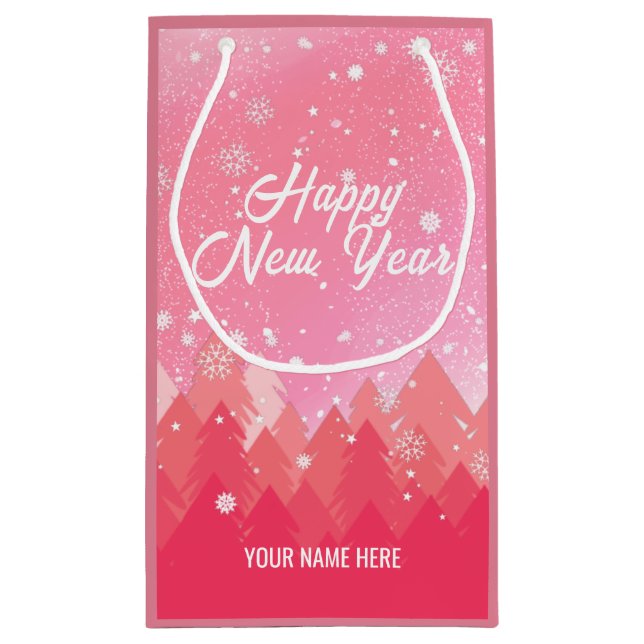 Petit Sac Cadeau Neige blanche rose Forêt paisible Noël Nouvel An (Dos)