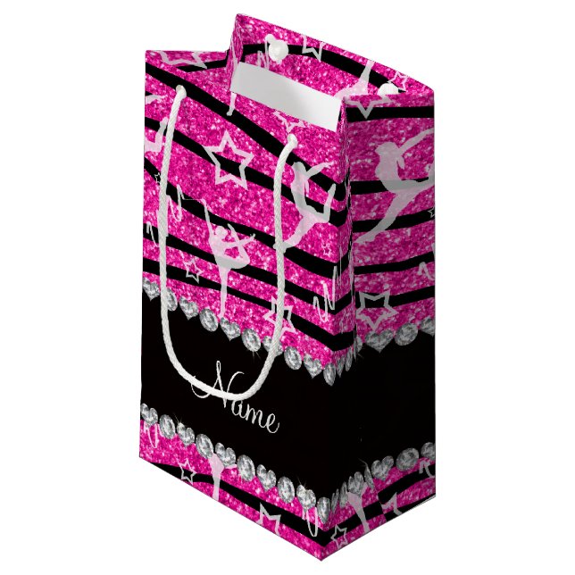 Petit Sac Cadeau Neon rose chaud gymnastique parties scintillant zè (Devant Angle)