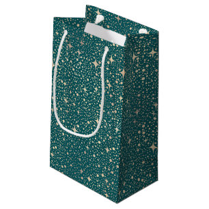 Petit Sac Cadeau Night Sky Stars Celestial Turquoise et or