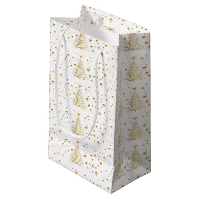 Petit Sac Cadeau Noël doré (Devant Angle)