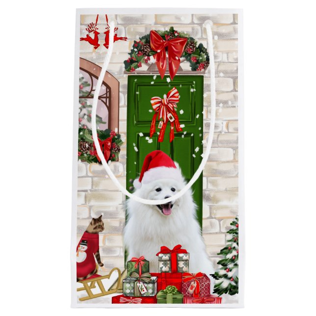 Petit Sac Cadeau Noël du Chien de Spitz (Devant)
