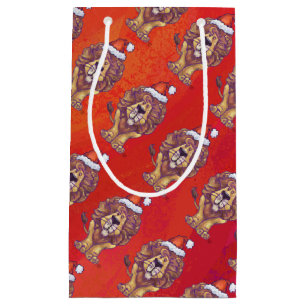 Petit Sac Cadeau Noël du lion en rouge