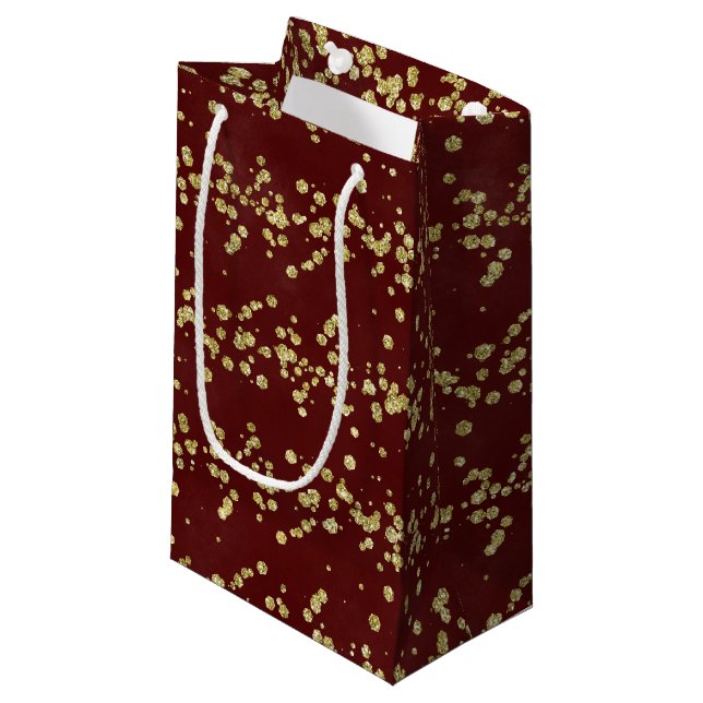 Petit Sac Cadeau Noël en Bourgogne et Faux Gold Parties scintillant (Devant Angle)