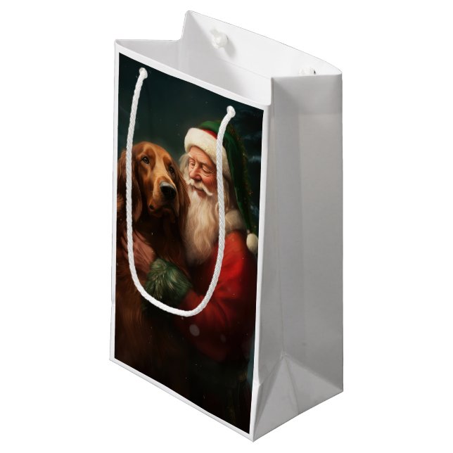 Petit Sac Cadeau Noël festif du Père Noël de l'Irish Red Setter (Devant Angle)