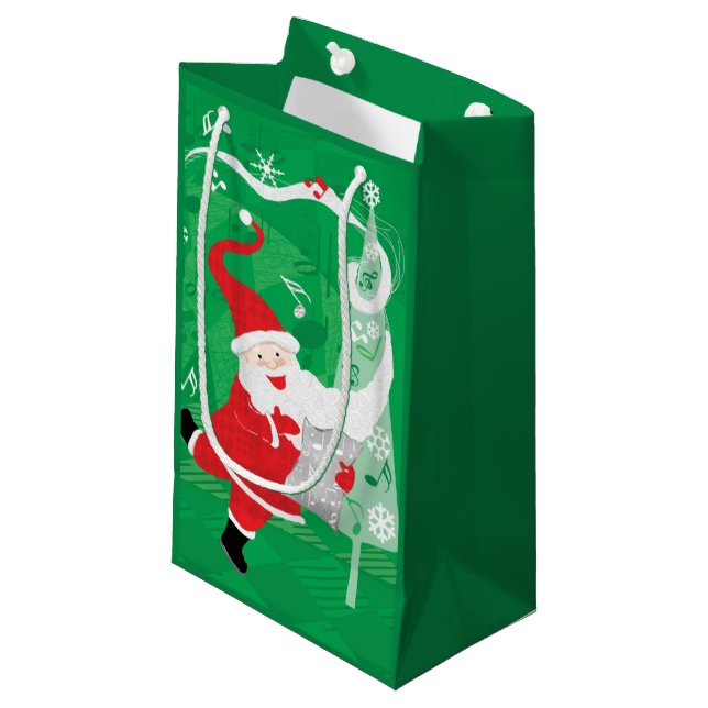 Petit Sac Cadeau Noël mignon, chant et danse Père Noël (Devant Angle)