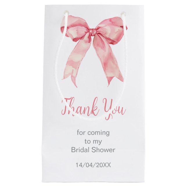 Petit Sac Cadeau Noeud Papillon Rose Coquette Baby Shower (Devant)