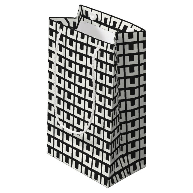 Petit Sac Cadeau Noir Rétro Blanc Géométrique Moyen Siècle Moderne (Devant Angle)
