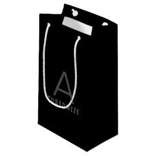Petit Sac Cadeau Noir simple Nom personnalisé initial