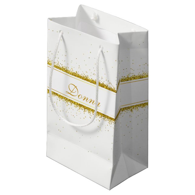 Petit Sac Cadeau Nom de confettis de parties scintillantes d'or - (Devant Angle)